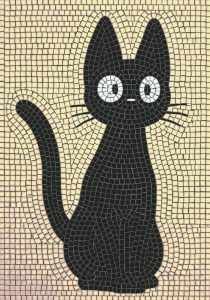 Черный кот с белой мордочкой в мозаике