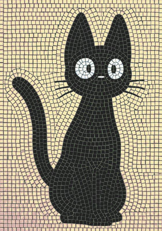 Черный кот с белой мордочкой в мозаике