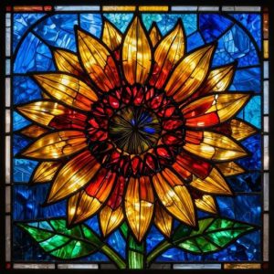 Витражная мозаика «Подсолнух в лучах солнца»