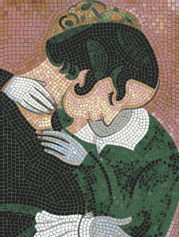 Romantic Embrace Mosaic Art - Klimt Style