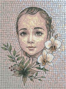 Мозаичный портрет ребенка с орхидеями