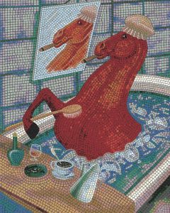 Horse in a Bath Mosaic Art – Surreal Home Decor