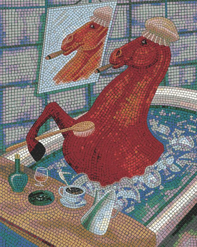 Horse in a Bath Mosaic Art - Surreal Home Decor