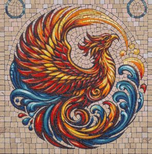 Phoenix Rising Mosaic Art – Vibrant Mythological Decor