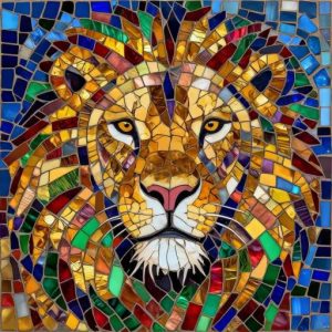 Мозаичный портрет льва в стиле Opus Incertum