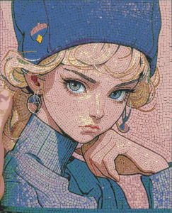 Мозаичный портрет девушки в синем берете