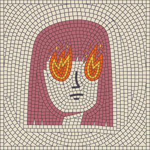 Flaming Eyes Mosaic Portrait – 60×60 cm