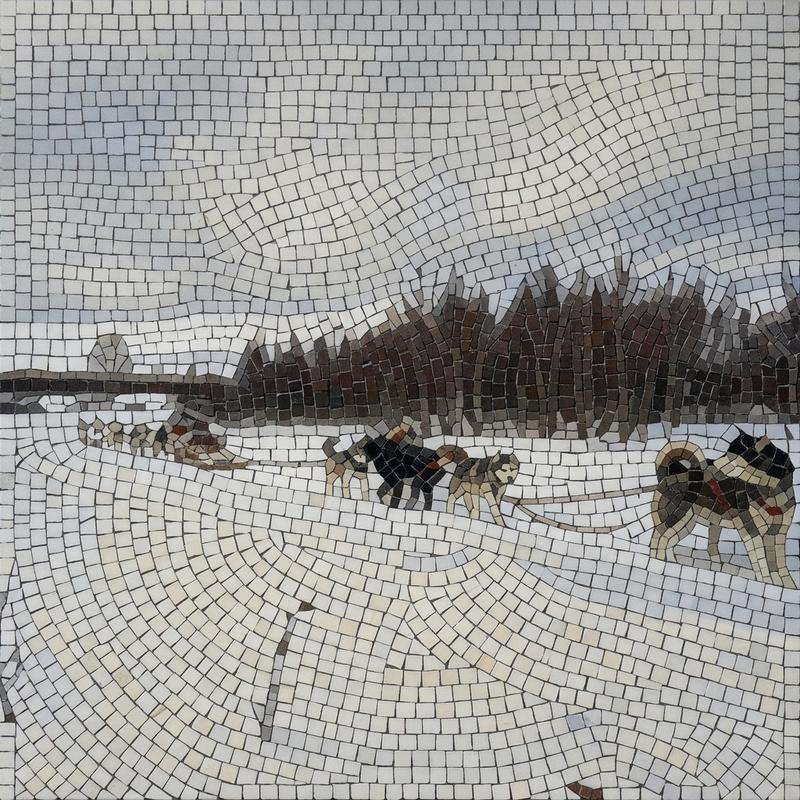 Winter Sled Dogs Mosaic Art - Arctic Journey