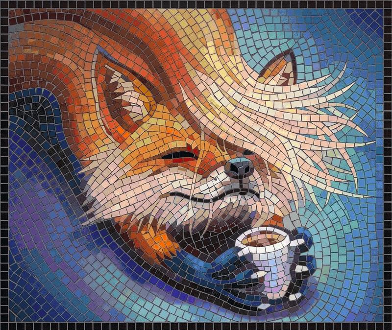 Cozy Fox with Coffee Mosaic Art