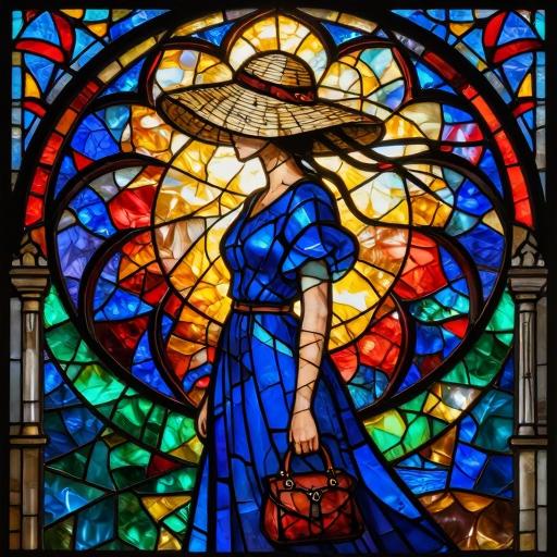 Девушка в синем платье и широкополой шляпе