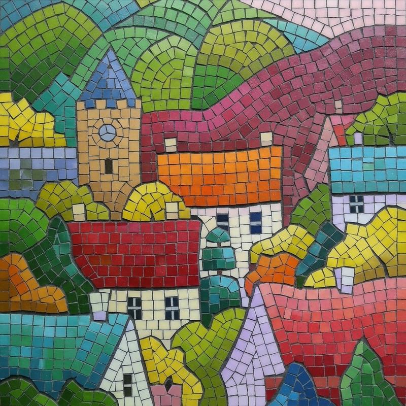 Colorful Village Mosaic Art