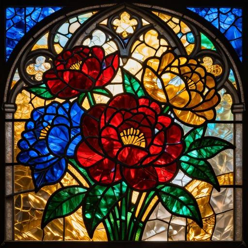 Stained Glass Mosaic Peony Bouquet - Custom Art