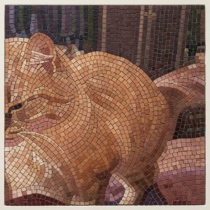 Мозаичный портрет кошки в теплых тонах