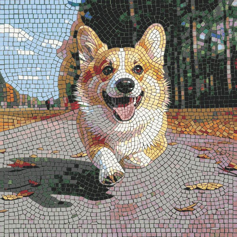 Happy Corgi Mosaic Art - 20x20 cm