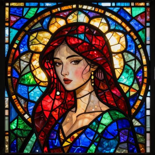 Beautiful Woman Stained Glass Mosaic Art