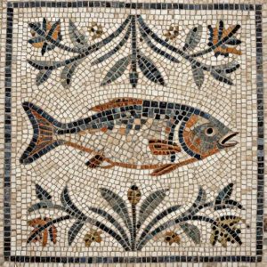 Roman Fish and Floral Opus Tessellatum Mosaic
