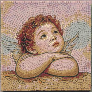 Serene Cherub Mosaic Art – 60×60 cm