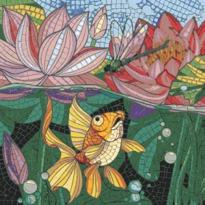 Golden Fish and Lotus Mosaic Art – 40×40 cm