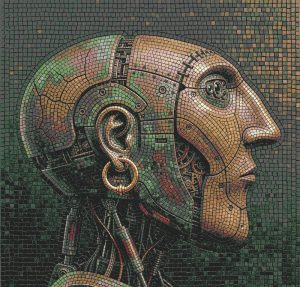 Cyborg Mosaic Art – Futuristic Humanoid Portrait