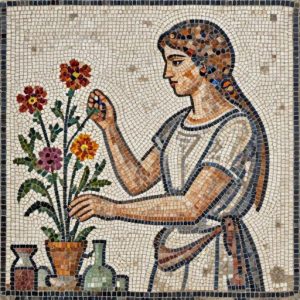 Classical Woman Gathering Flowers Mosaic Art