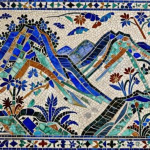 Florentine Mosaic Mountain Landscape Art