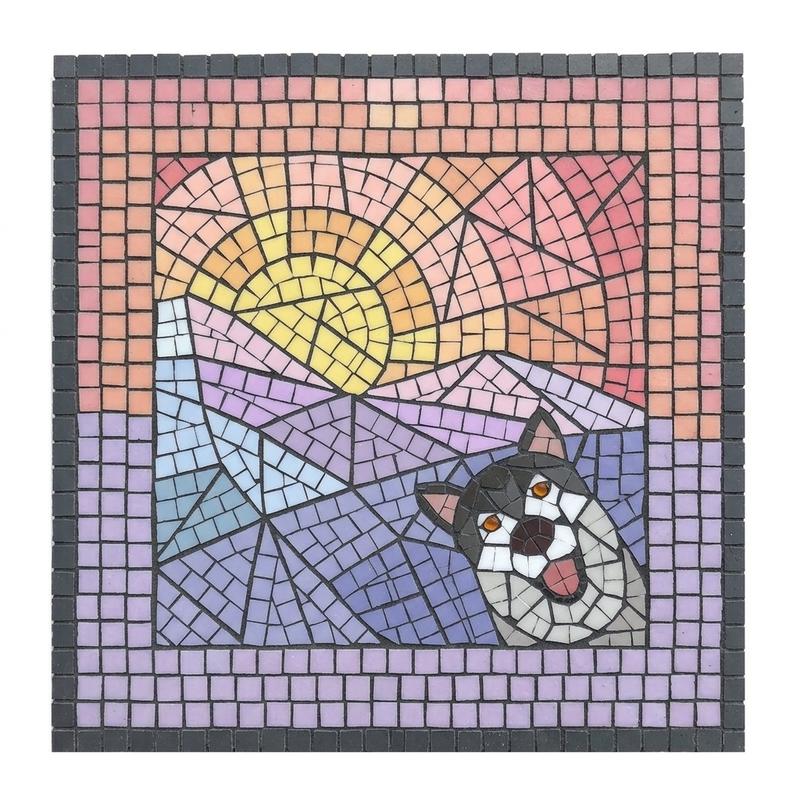 Happy Husky Mosaic Art - Sunset Mountain Landscape