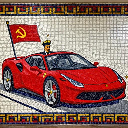 King in a Ferrari Soviet Style Mosaic Art