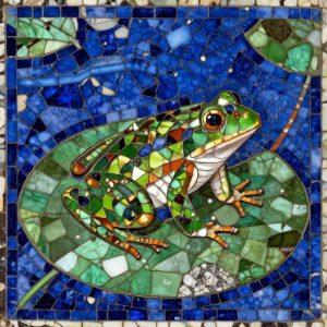 Флорентийская мозаика: Зелёная лягушка на кувшинке