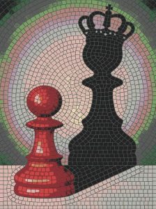 Red Pawn and King Shadow Mosaic Art