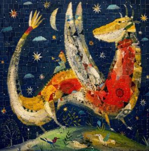 Мозаичное чудо: фантастическое существо и луна