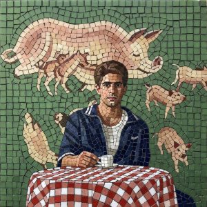 Сюрреалистичная мозаика: Мужчина и свиньи