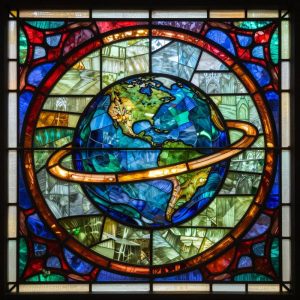 Витражная мозаика планеты в парке | 100×100 см