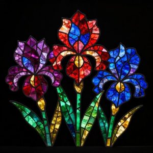 Витражная мозаика «Три ириса» — Ручная работа