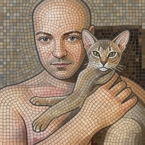 Mosaic Portrait of a Man and His Cat