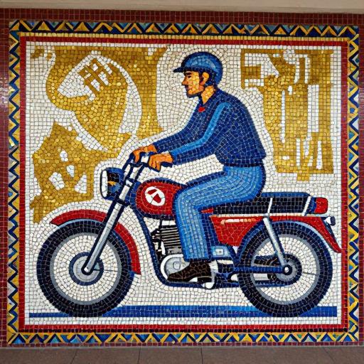Soviet Mosaic Art 'The Motorcyclist' - Custom Size Available