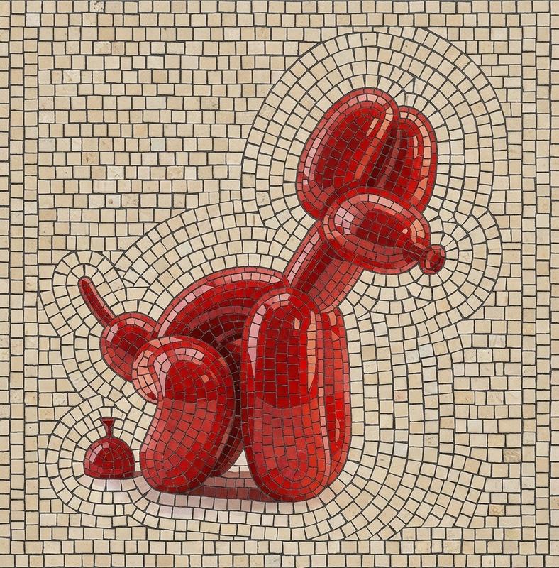Red Balloon Dog Mosaic Art - Modern Pop Art Decor