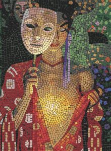 Mysterious Masked Woman Mosaic Art