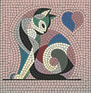 Abstract Mosaic Cat with Heart Art