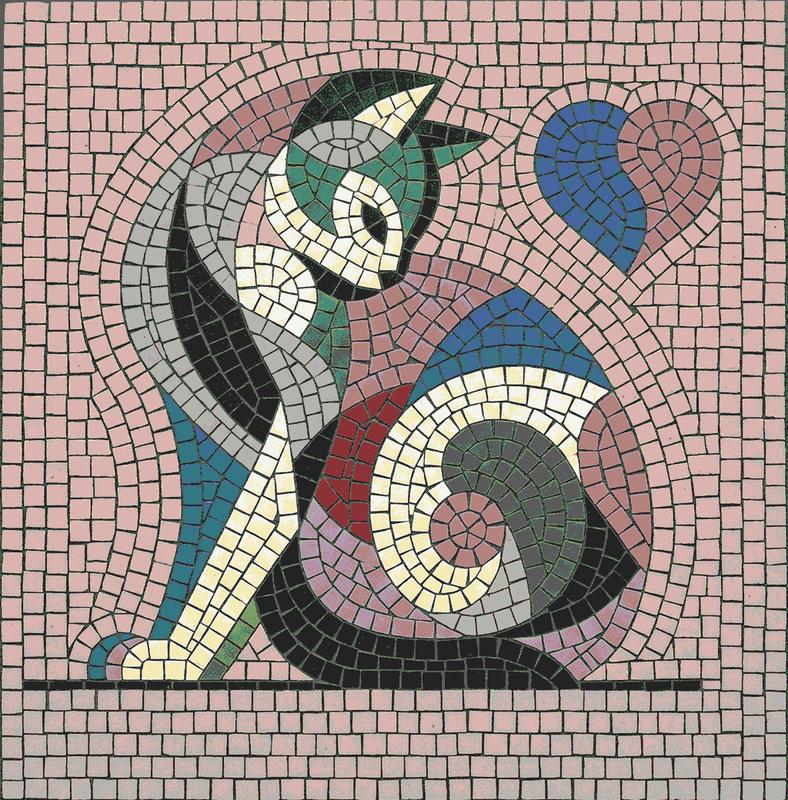 Abstract Mosaic Cat with Heart Art