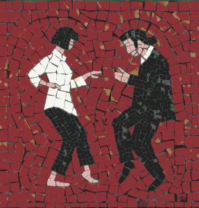 Modern Couple Mosaic Art – Red Background