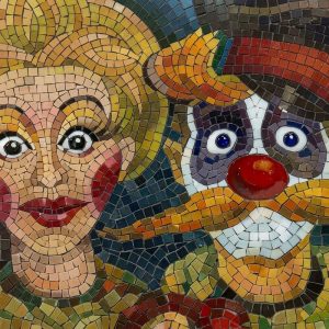 Colorful Mosaic Portrait of a Woman and a Clown