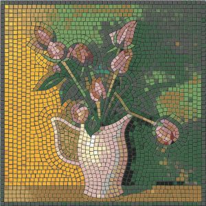 Pink Flowers in a White Vase Mosaic Art