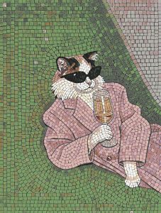 Мозаика «Стильный кот с бокалом вина»