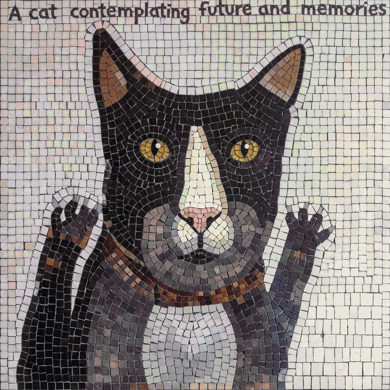 Contemplating Cat Mosaic Art - 60x60 cm