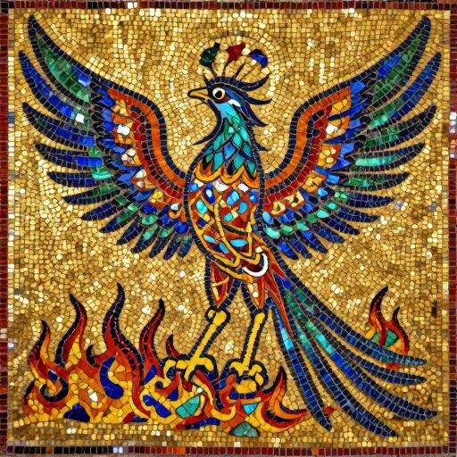 Byzantine Mosaic Phoenix Rising from Flames