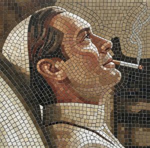 Classic Mosaic Portrait of a Man Smoking