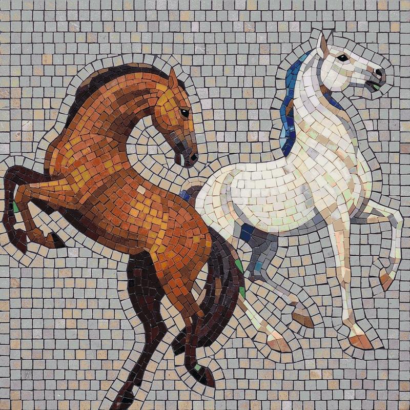 Elegant Horses Mosaic Art - 200x200 cm