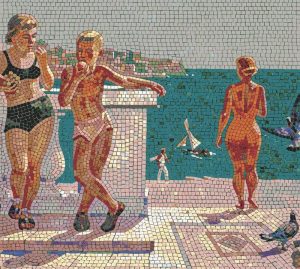Summer Seaside Mosaic Art – Coastal Leisure Scene
