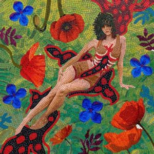 Surreal Garden Woman Mosaic Art – 100×100 cm