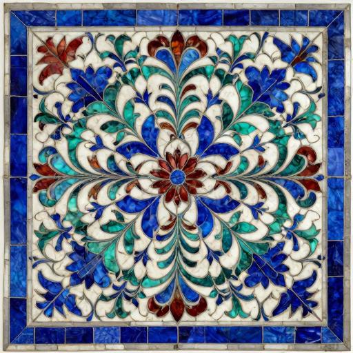 Florentine Mosaic with Blue Floral Ornament
